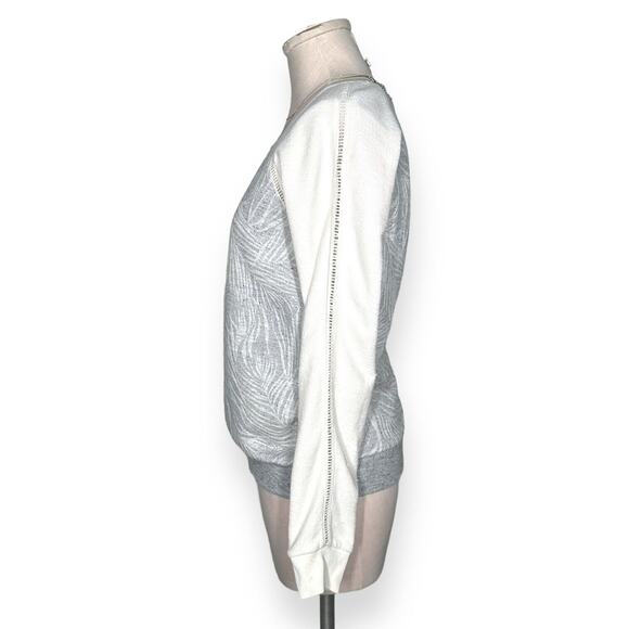 SCOTCH & SODA MAISON SCOTCH Palm Print Sweater Sweatshirt Relaxed Gray White 4 - Picture 4 of 13